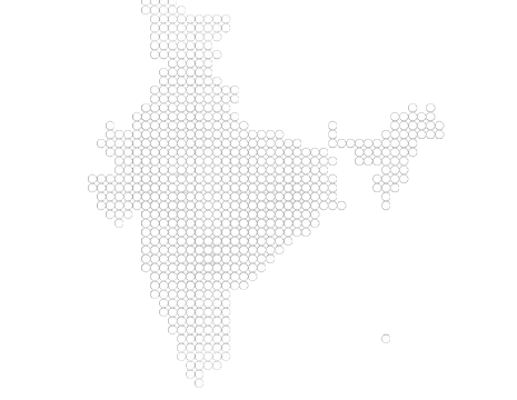 Pixel map of India in white dots on a blue background.