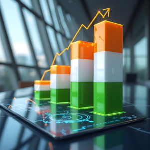 3D bar graph in Indian flag colors representing the growth trend in the future of digital marketing in India