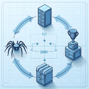 Visualizing the SEO Ecosystem An illustration depicting key elements of search engine optimization (SEO), including a spider, trophy, file cabinets, and the text "1100X" - optimized for the keyword "what is search engine optimization".
