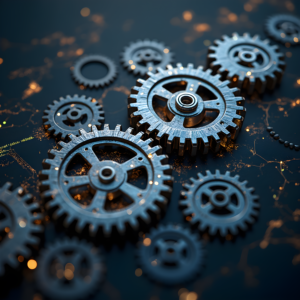 A close-up image of metallic gears and cogs, suggesting the intricate inner workings of technical SEO.