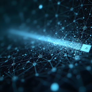 A complex network of interconnected nodes and lines, suggesting the intricate workings of a search engine algorithm.