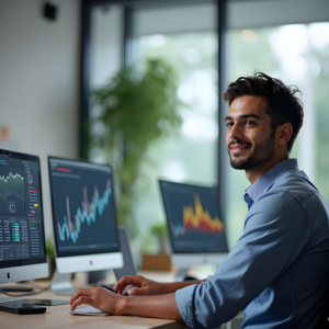 Young SEO analyst working on data analytics, demonstrating why digital marketing is important.