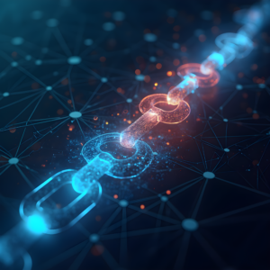 Glowing digital chain symbolizing backlinks, a core component of off page SEO techniques in building website authority.