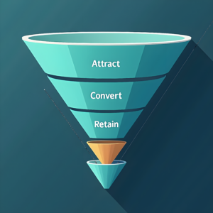 SEO funnel graphic representing the process from attracting traffic to achieving conversions.
